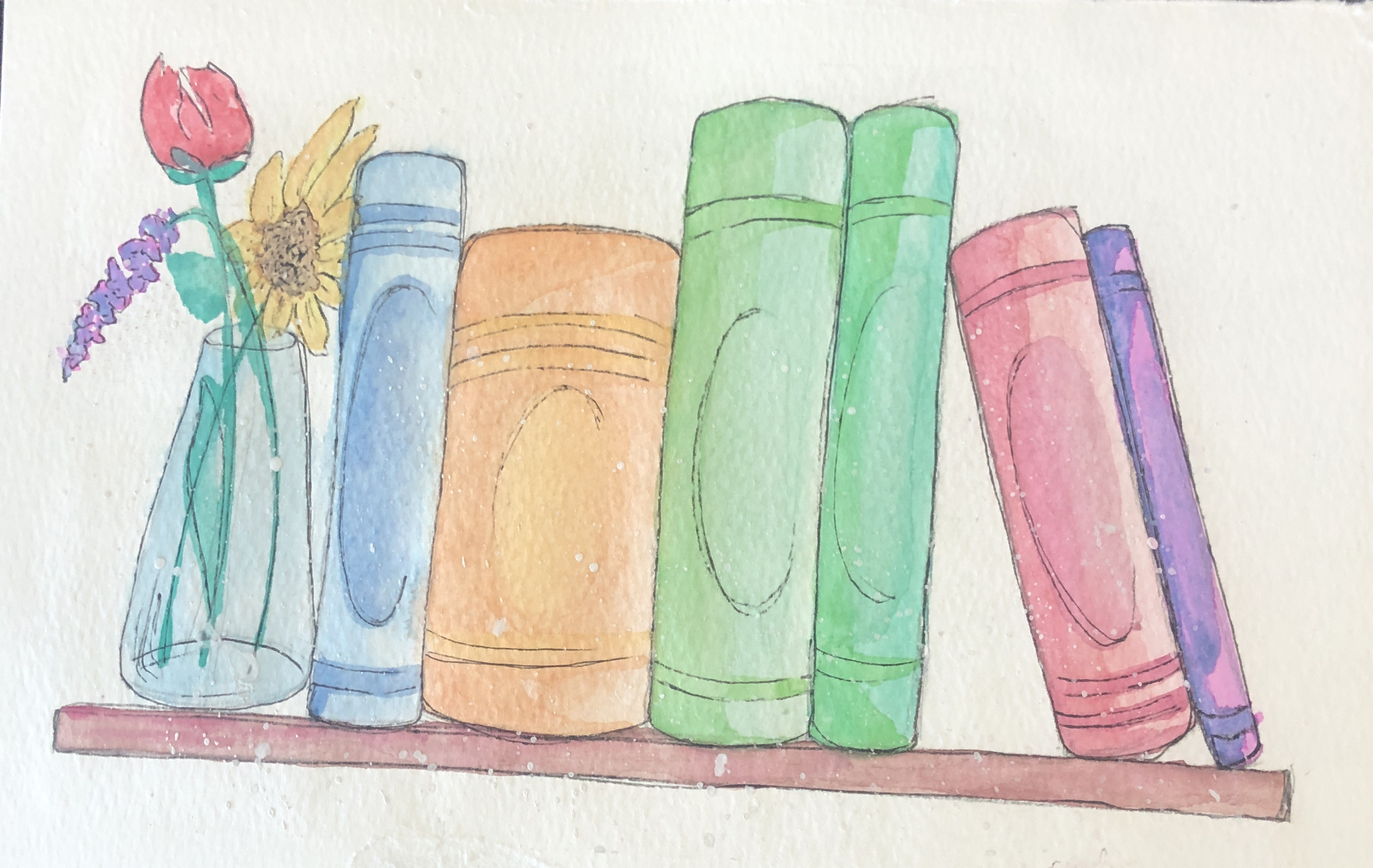 Watercolor painting of books